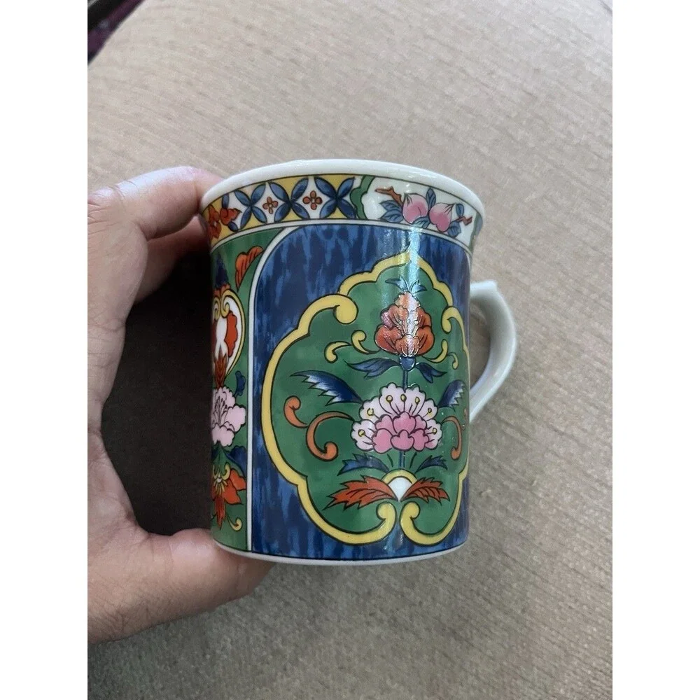Pier 1 Imports Mug Coffee Tea Floral Blue Green Replacement Japan